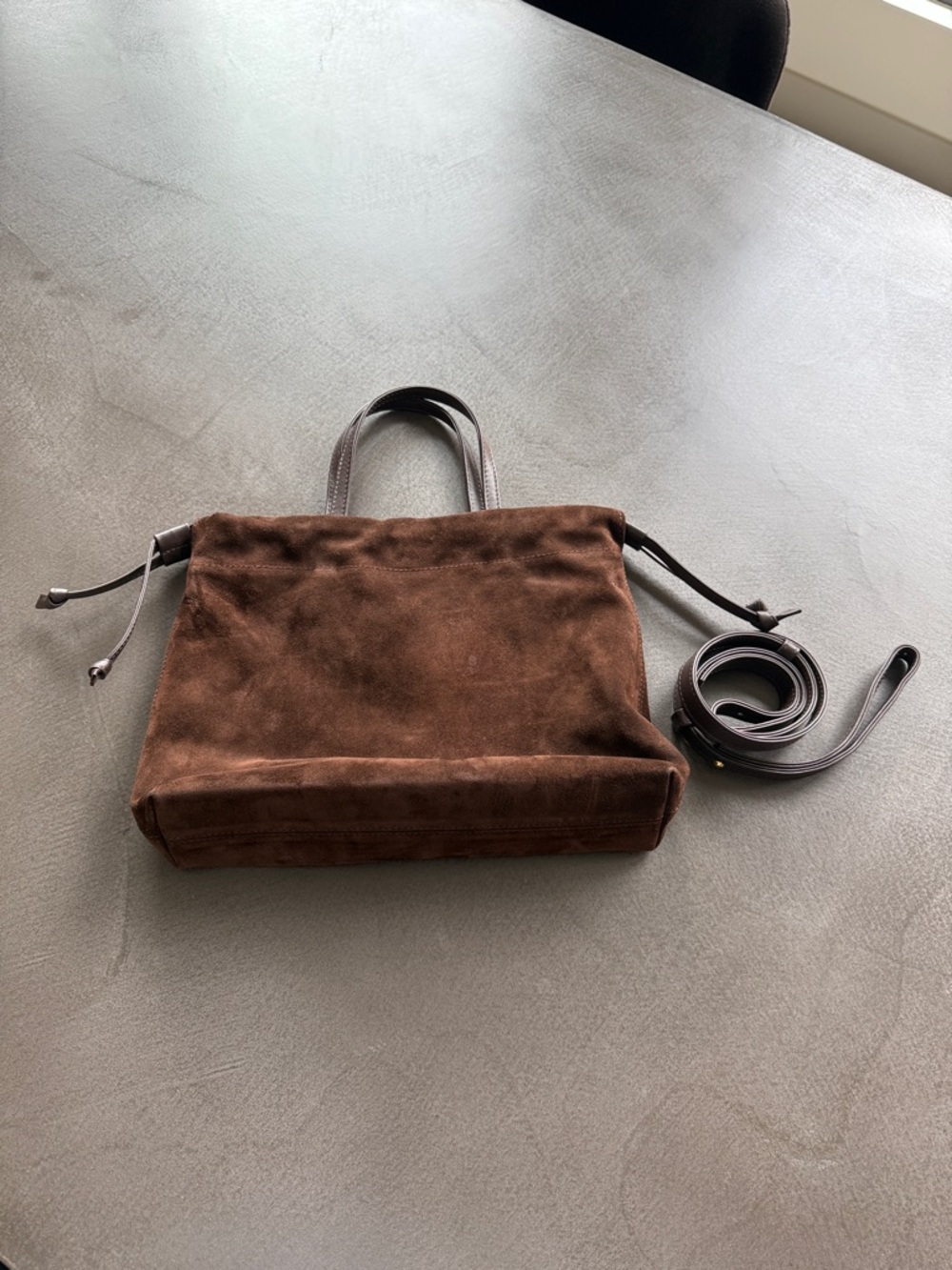 Lemiz Brown Suede Tote Bag with Removable Strap